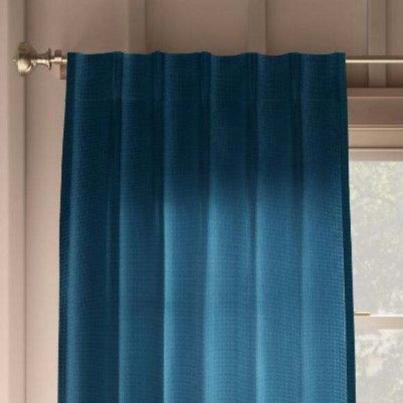Open Box - Threshold - 34"x95" Light Filtering Pebble Satin Curtain Panel Blue - Picture 1 of 3